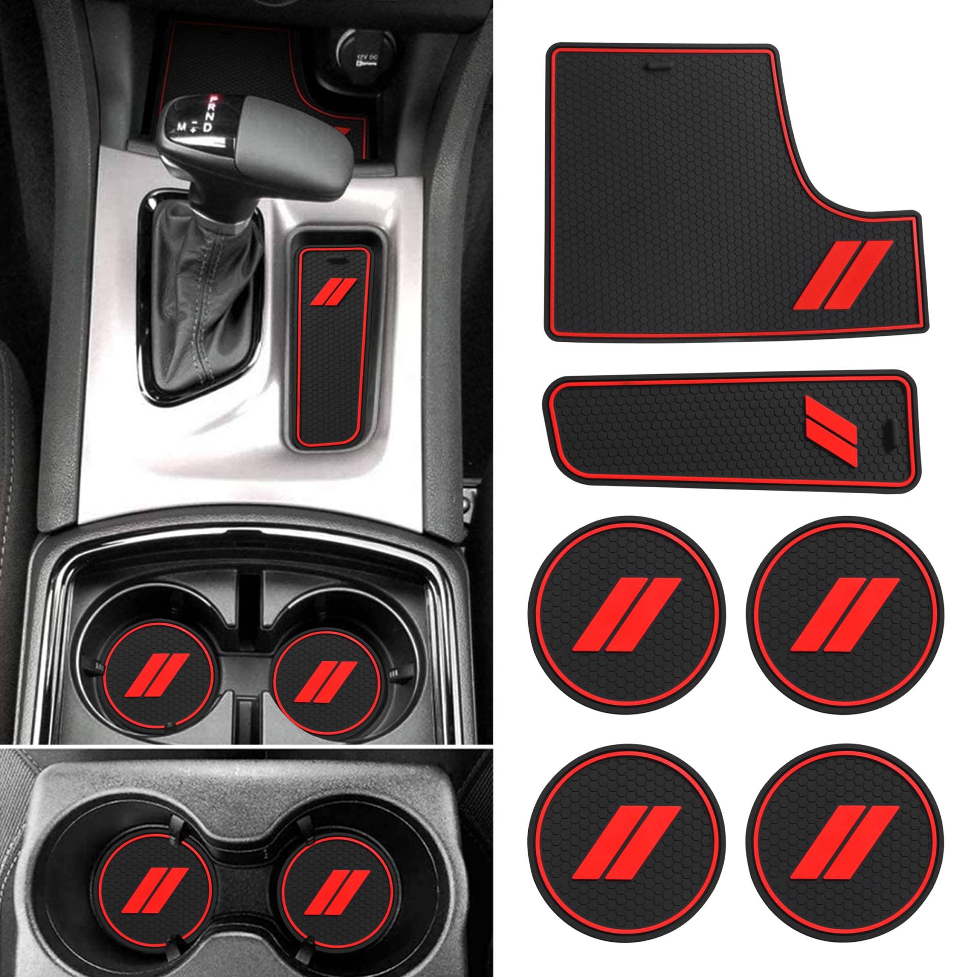 SENSHINE Anti-Staub-Becherhalter-Einsatz für Dodge Charger Zubehör 2015–2021 2022 2023 rutschfeste Mittelkonsole Schalthebelverkleidung Premium Custom Interior 6-teiliges Set (roter Rand) von SENSHINE