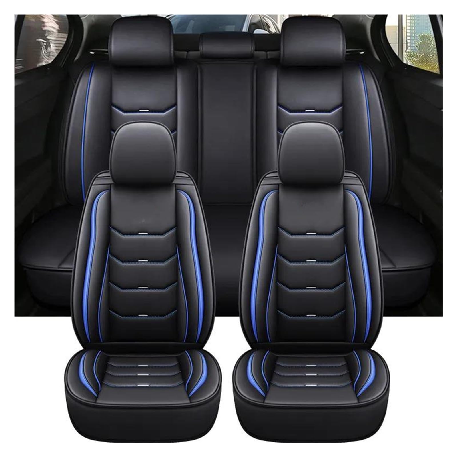 SEOBIO Auto-Sitzbezüge 5 Stück Universal-Leder-Autositzbezug Für FIAT Für Argo Accsesories Interior Auto-Schonbezüge(Black blue) von SEOBIO