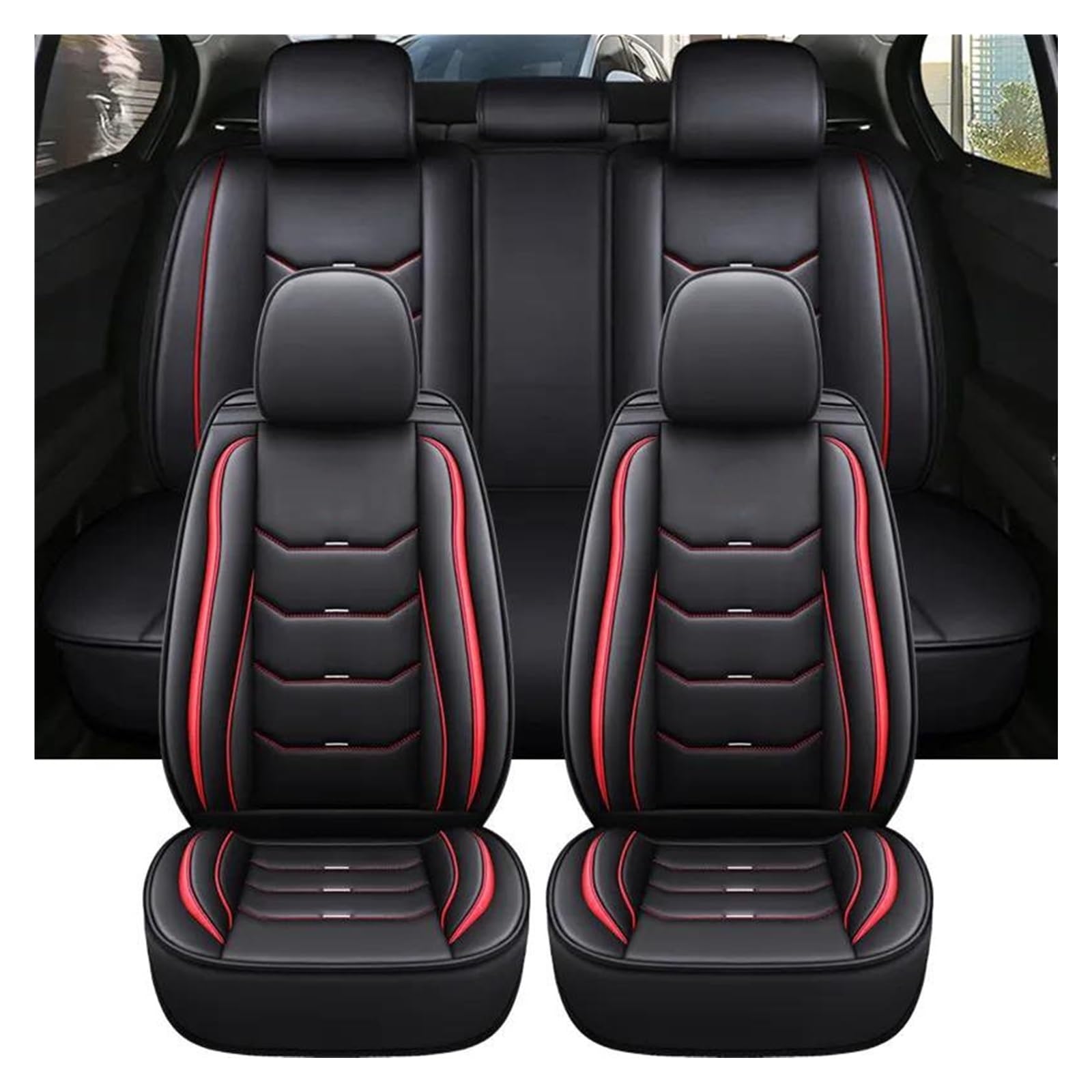 SEOBIO Auto-Sitzbezüge 5 Stück Universal-Leder-Autositzbezug Für FIAT Für Argo Accsesories Interior Auto-Schonbezüge(Black red) von SEOBIO