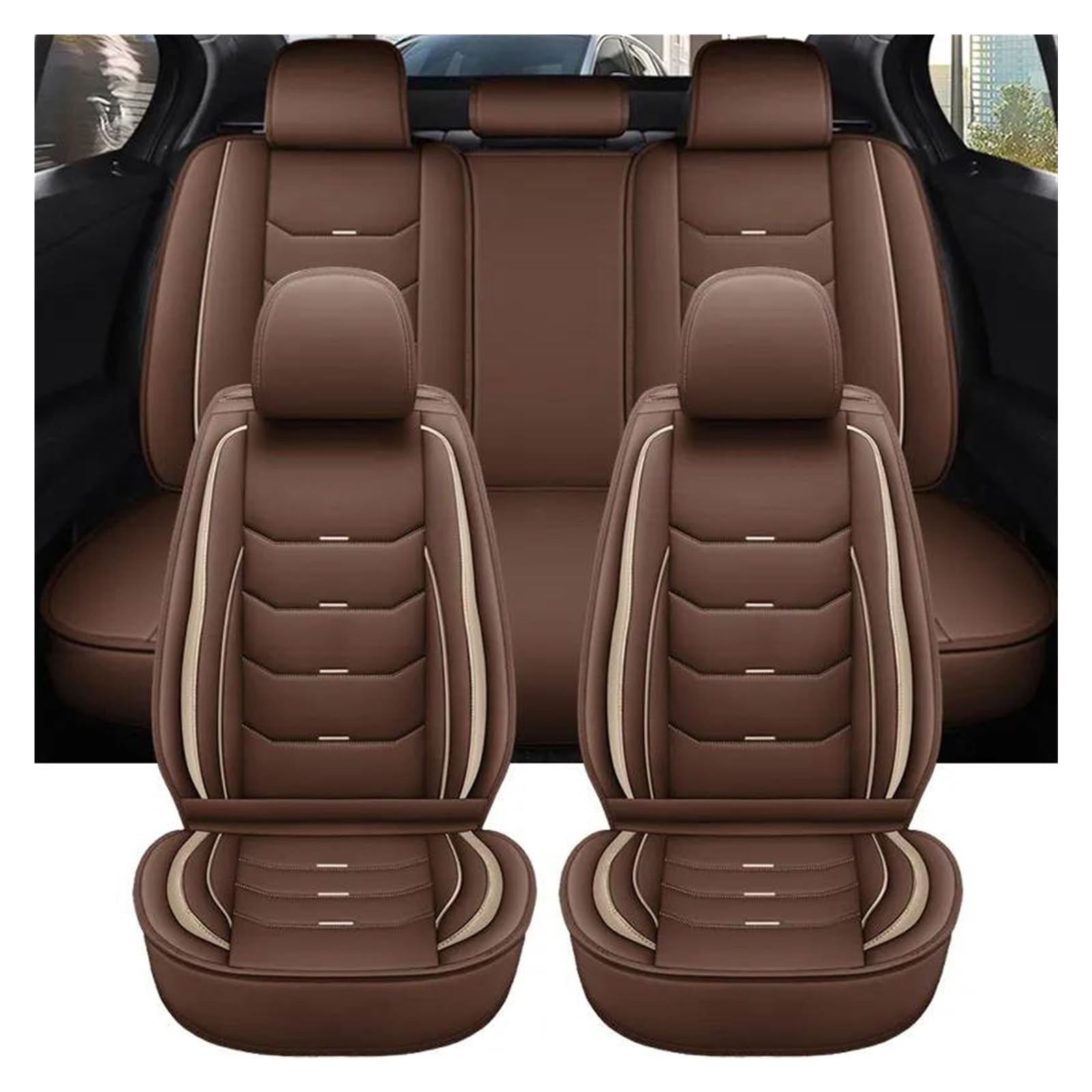 SEOBIO Auto-Sitzbezüge 5 Stück Universal-Leder-Autositzbezug Für FIAT Für Argo Accsesories Interior Auto-Schonbezüge(Brown) von SEOBIO