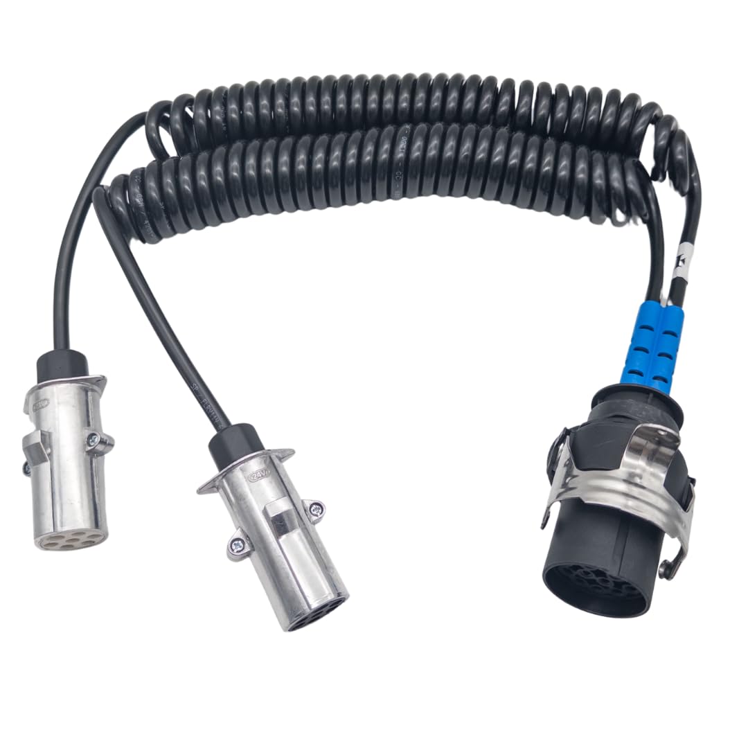 15 polig Adapter Elektrowendel | Spiralkabel Adapter 15 poliger auf 2 x 7 polig | Adapter kabel Alu für LKW | 24 Volt - passend für LKW | Zugfahrzeuge | NFZ | Anhänger | Auflieger | Truck | Trailer | von SERTPLAS