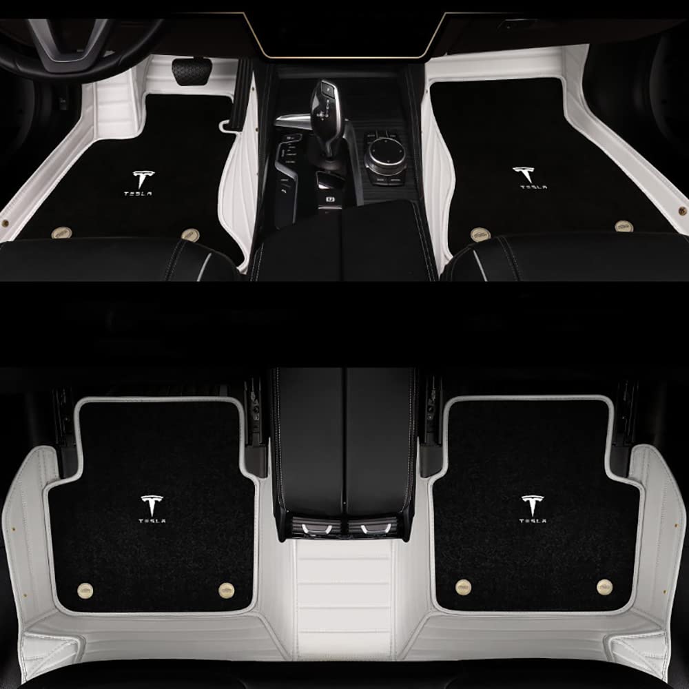 Leder Fußmatten Anpassen, für Tesla Model X (6 Seats) 2016-2022 2023 Car Floor Mats Full Coverage Bodenmatte Custom Fussmatten Interior ZubehöR,Whiteblack von SERTUV