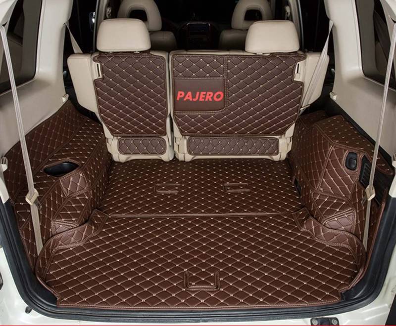 SERTUV Leder Kofferraummatten Kofferraumwanne, für Mitsubishi Pajero V93 V97 2008-2022 Car Fahrzeuganpassung Heck Kofferraum VollstäNdige Schutzmatten Zubehör,Coffeestyle-1Set von SERTUV