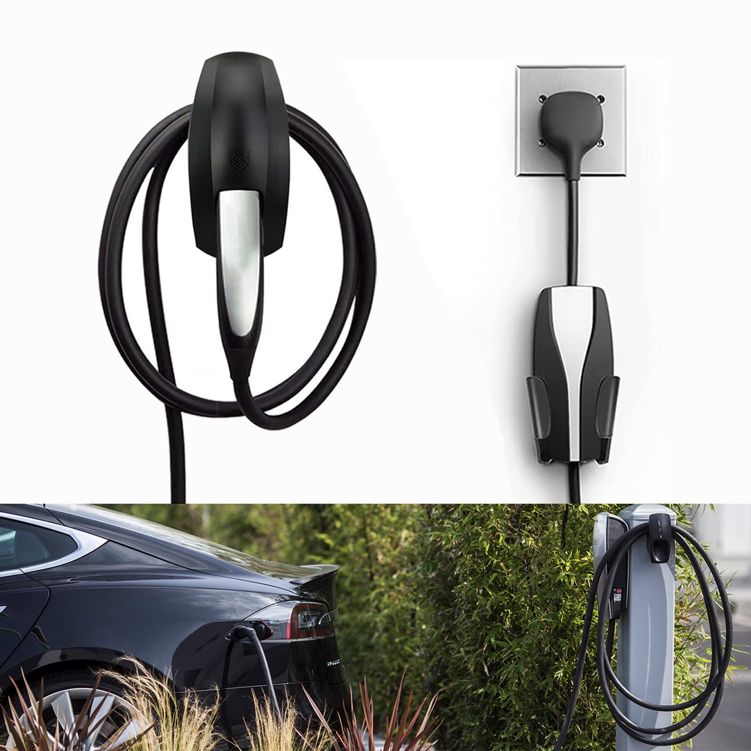 SEVEN SPARTA Ladekabelhalter mit Fahrgestellhalterung für Tesla Model 3 Model Y Model X Model S Ladekabel Organizer Tesla Zubehör Auto Wandverbinder (Schwarz) von SEVEN SPARTA