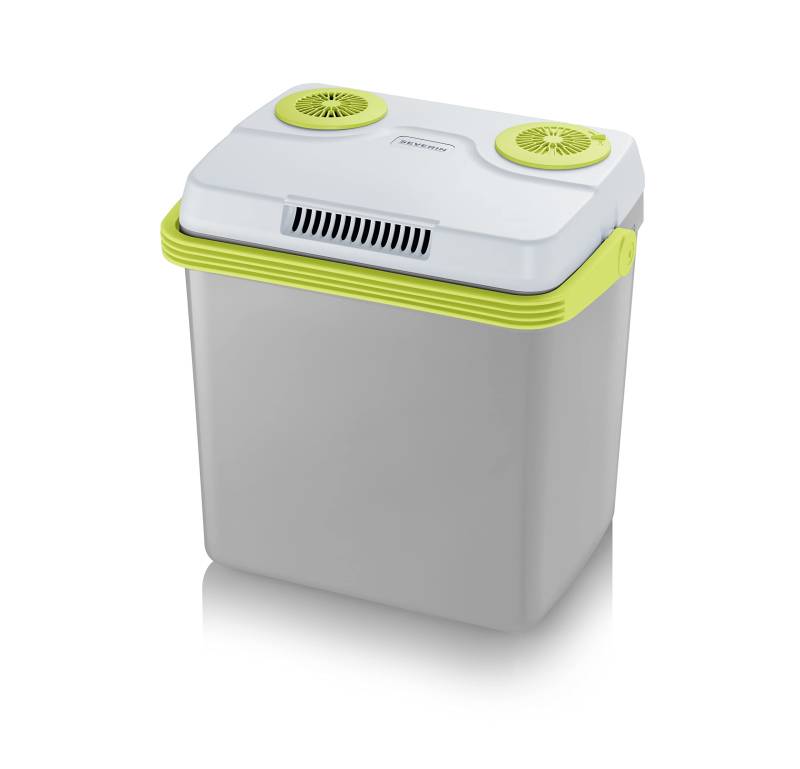 SEVERIN Elektrische Kühlbox (25 L) mit Kühl- und Warmhaltefunktion, Auto Kühlbox mit 3 Anschlüssen (USB, Netzteil & Zigarettenanzünder), Kühlbox grau/grün, TKB 2925 von SEVERIN