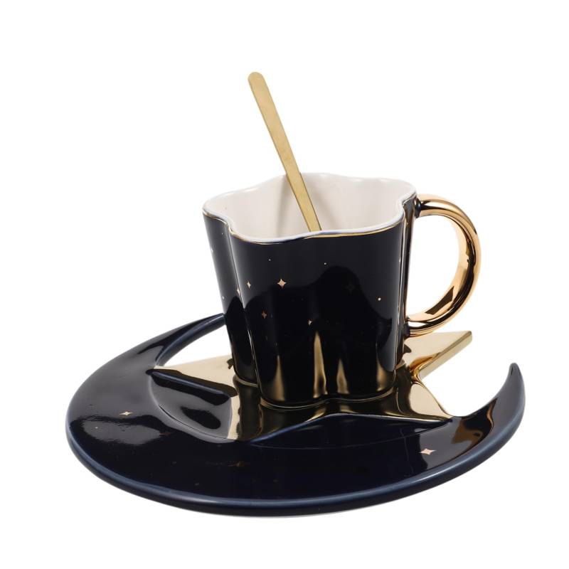 SEWOART 1 Set Keramik-kaffeetasse Mit Untertasse, Niedliche Kaffeetasse Mit Mond, Stern, Untertasse, Löffel, Porzellan-kaffeetassen, Latte-tassen Mit Griff Für Büro Und Zuhause von SEWOART