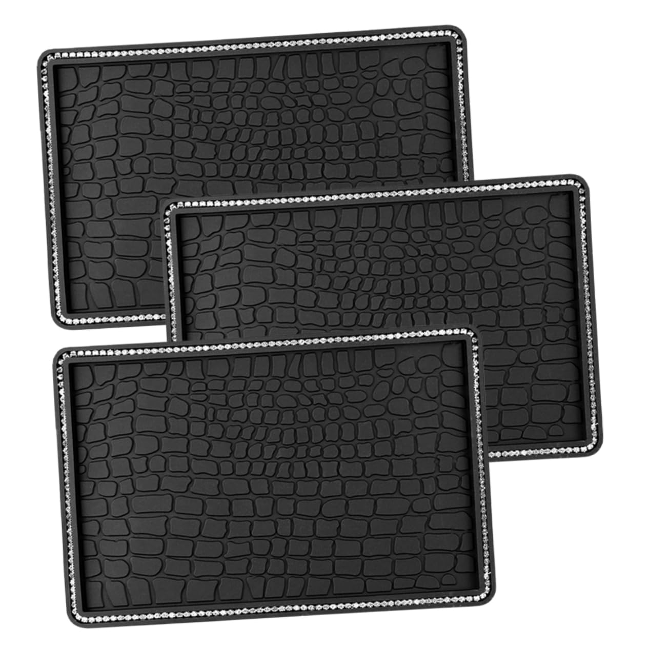 SEWOART Bling Auto Armaturenbrett Pad Anti Rutsch PVC Matte Mit Strass Schwarzes Dashboard Organizer Pad Für Handy Sonnenbrillen ünzen Und Schlüssel Auto Zubehör von SEWOART