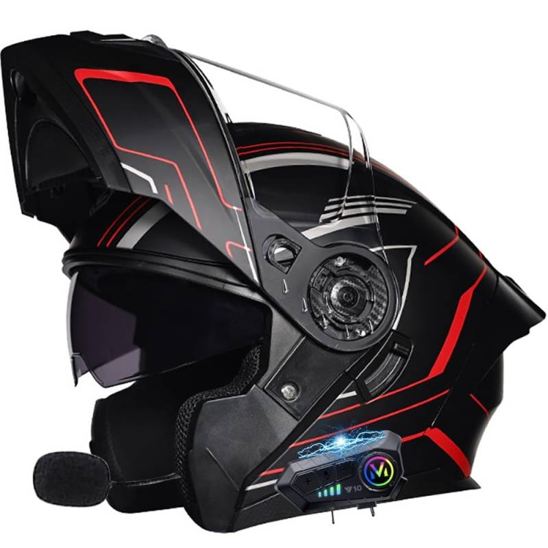 SFJITUTJAS Klapphelm Motorrad Bluetooth-Helm Modularer Motorradhelm mit Double Doppelvisier ECE Zertifiziert Klapphelm mit Mikrofon für Automatische Reaktion Integrierter Roller-Helm(I,XL(61~62CM)) von SFJITUTJAS