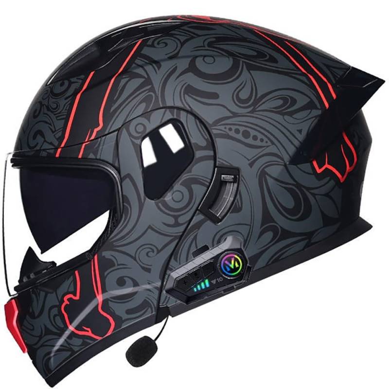 SFJITUTJAS Klapphelm mit Bluetooth Modularer Motorradhelm mit Doppelvisier ECE Zertifiziert Integralhelm mit Mikrofon für Automatische Reaktion für Erwachsene Frauen Männer(B,L(57~58cm)) von SFJITUTJAS