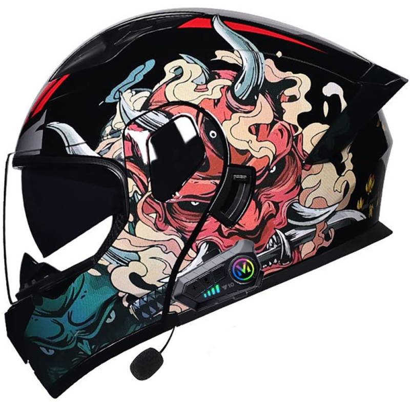 SFJITUTJAS Klapphelm mit Bluetooth Modularer Motorradhelm mit Doppelvisier ECE Zertifiziert Integralhelm mit Mikrofon für Automatische Reaktion für Erwachsene Frauen Männer(C,L(57~58cm)) von SFJITUTJAS