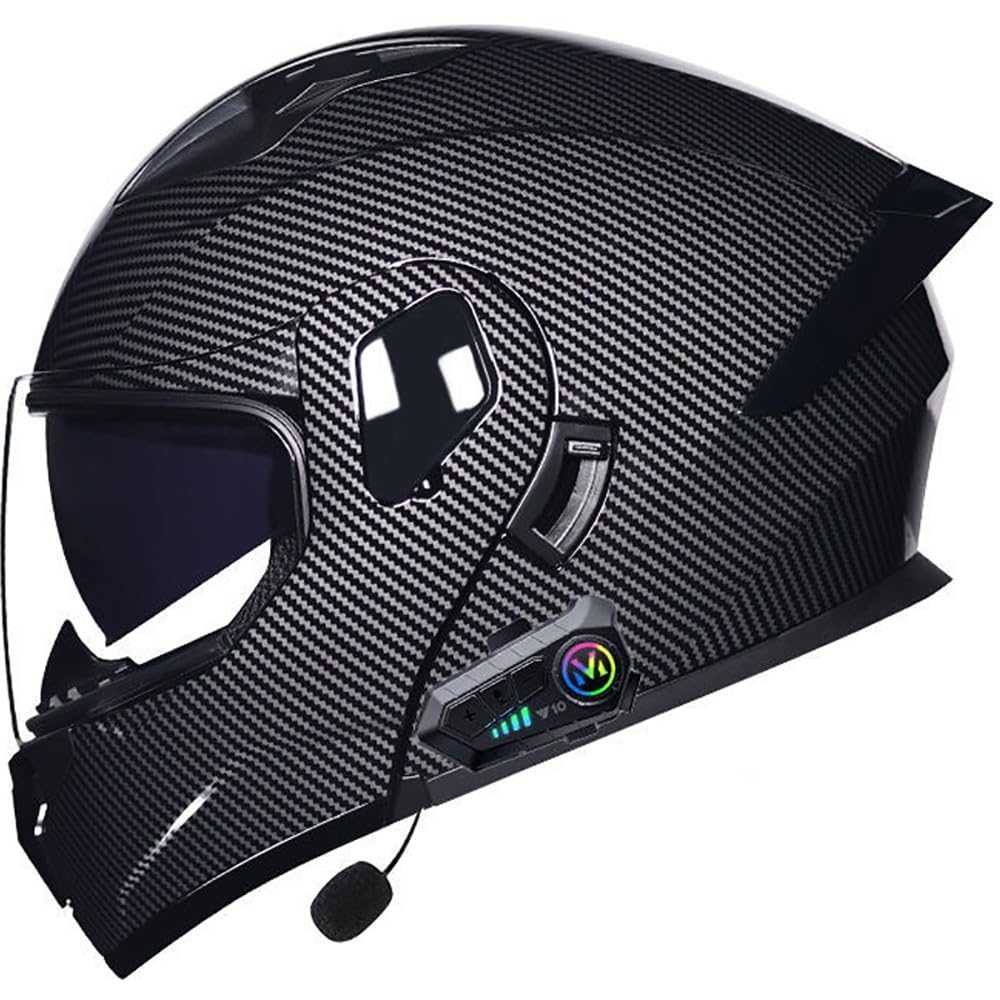 SFJITUTJAS Klapphelm mit Bluetooth Modularer Motorradhelm mit Doppelvisier ECE Zertifiziert Integralhelm mit Mikrofon für Automatische Reaktion für Erwachsene Frauen Männer(E,M(55~56cm)) von SFJITUTJAS