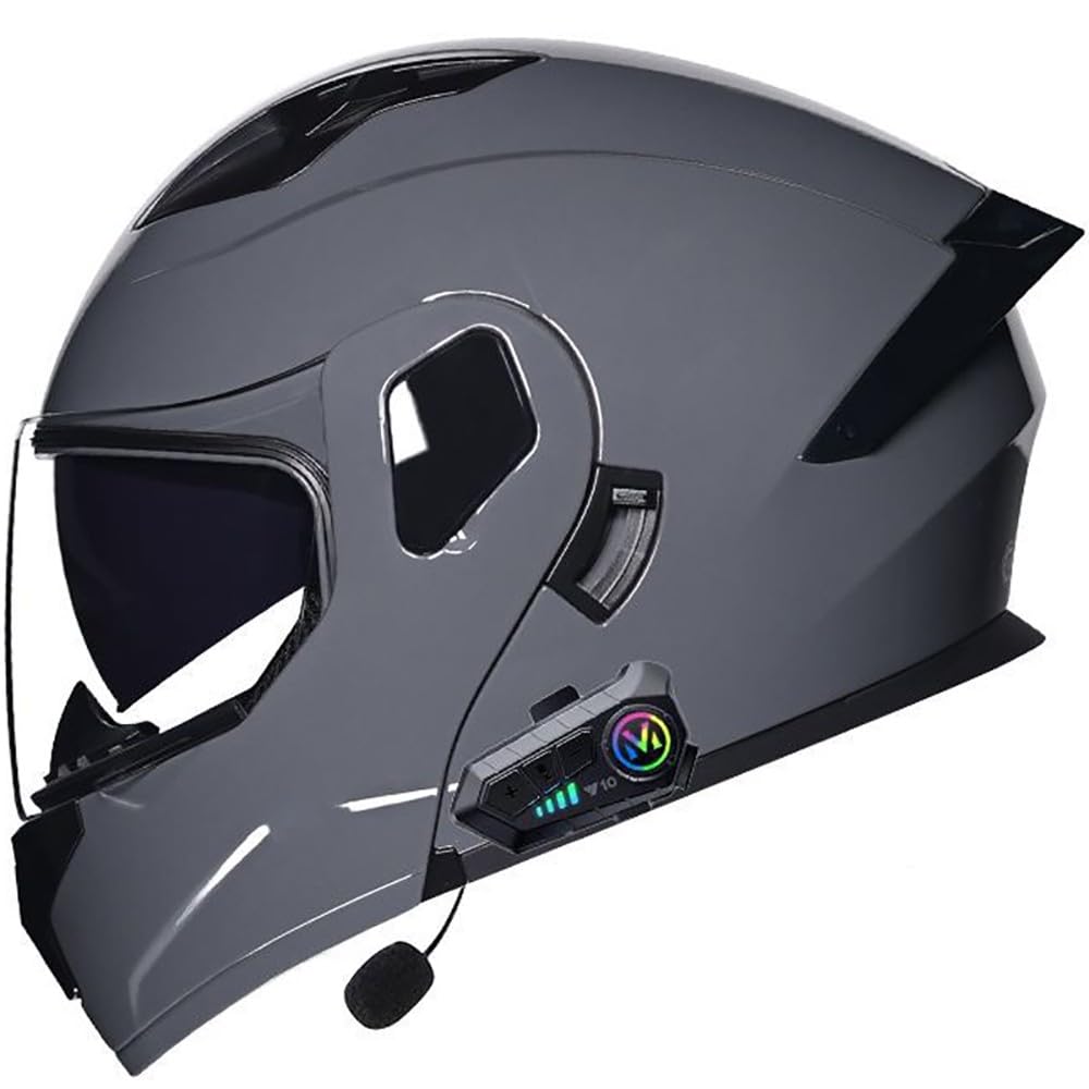 SFJITUTJAS Klapphelm mit Bluetooth Modularer Motorradhelm mit Doppelvisier ECE Zertifiziert Integralhelm mit Mikrofon für Automatische Reaktion für Erwachsene Frauen Männer(H,M(55~56cm)) von SFJITUTJAS