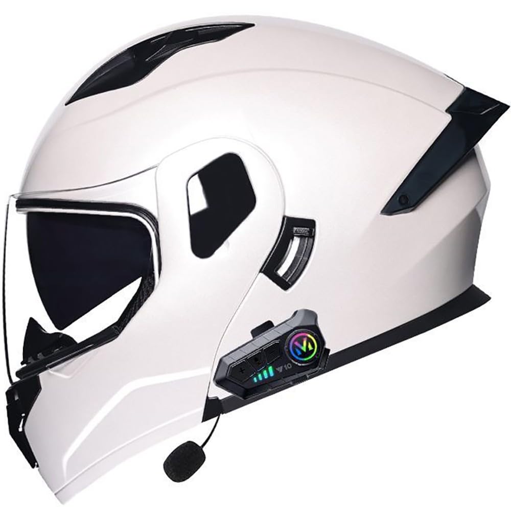 SFJITUTJAS Klapphelm mit Bluetooth Modularer Motorradhelm mit Doppelvisier ECE Zertifiziert Integralhelm mit Mikrofon für Automatische Reaktion für Erwachsene Frauen Männer(I,L(57~58cm)) von SFJITUTJAS