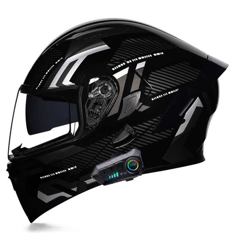 SFJITUTJAS Klapphelm mit Bluetooth Motorradhelm Modularer Helm mit Doppelvisier ECE Zertifiziert Integralhelm mit Mikrofon für Automatische Reaktion Motorrad Helm für Herren Damen(C,XL(59~60cm)) von SFJITUTJAS