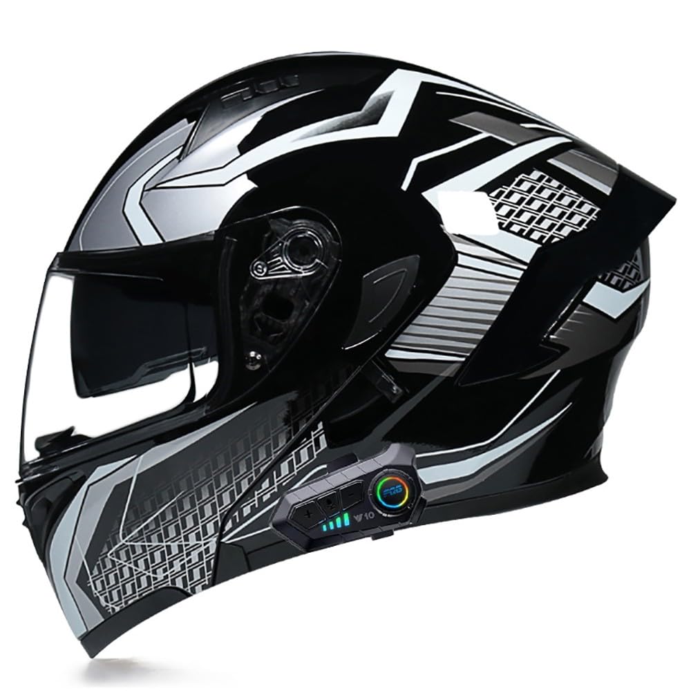 SFJITUTJAS Klapphelm mit Bluetooth Motorradhelm Modularer Helm mit Doppelvisier ECE Zertifiziert Integralhelm mit Mikrofon für Automatische Reaktion Motorrad Helm für Herren Damen(F,L(57~58cm)) von SFJITUTJAS