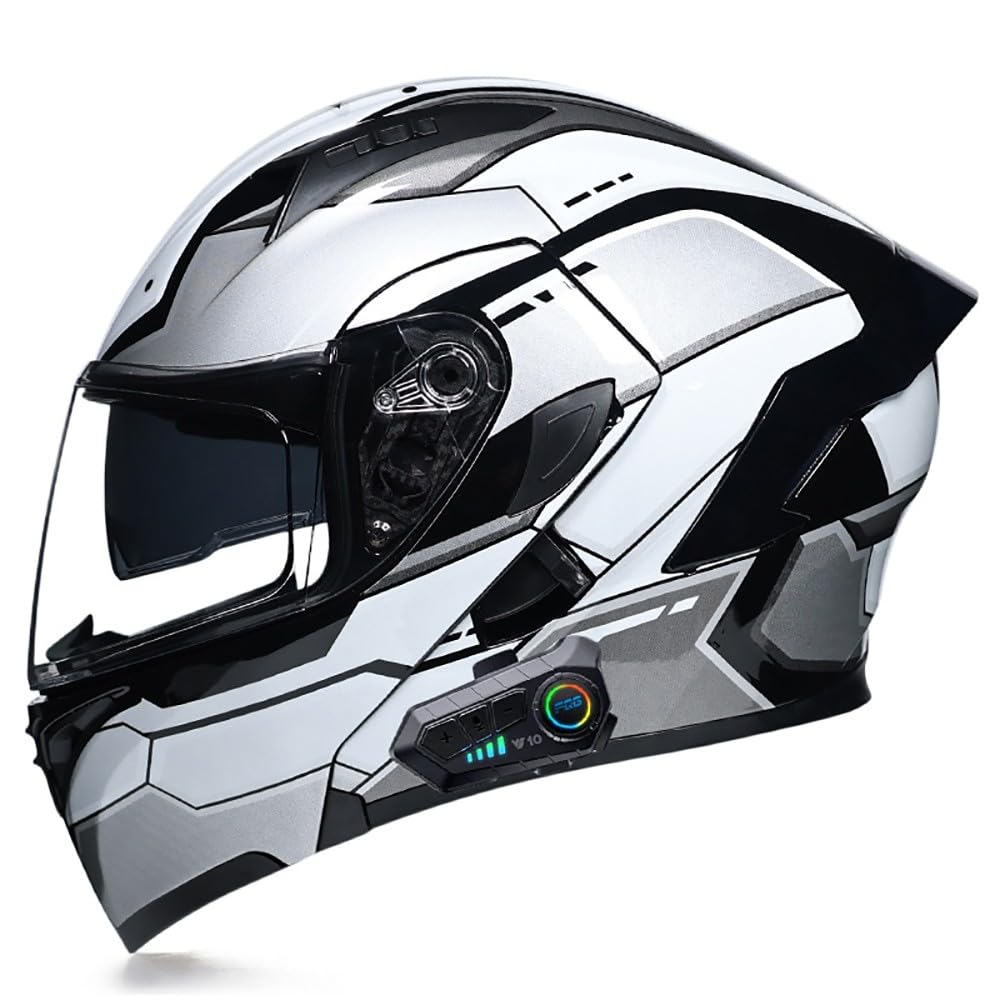 SFJITUTJAS Klapphelm mit Bluetooth Motorradhelm Modularer Helm mit Doppelvisier ECE Zertifiziert Integralhelm mit Mikrofon für Automatische Reaktion Motorrad Helm für Herren Damen(H,XL(59~60cm)) von SFJITUTJAS