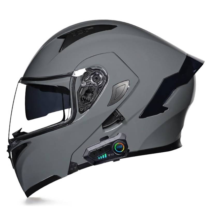 SFJITUTJAS Klapphelm mit Bluetooth Motorradhelm Modularer Helm mit Doppelvisier ECE Zertifiziert Integralhelm mit Mikrofon für Automatische Reaktion Motorrad Helm für Herren Damen(L,XL(59~60cm)) von SFJITUTJAS