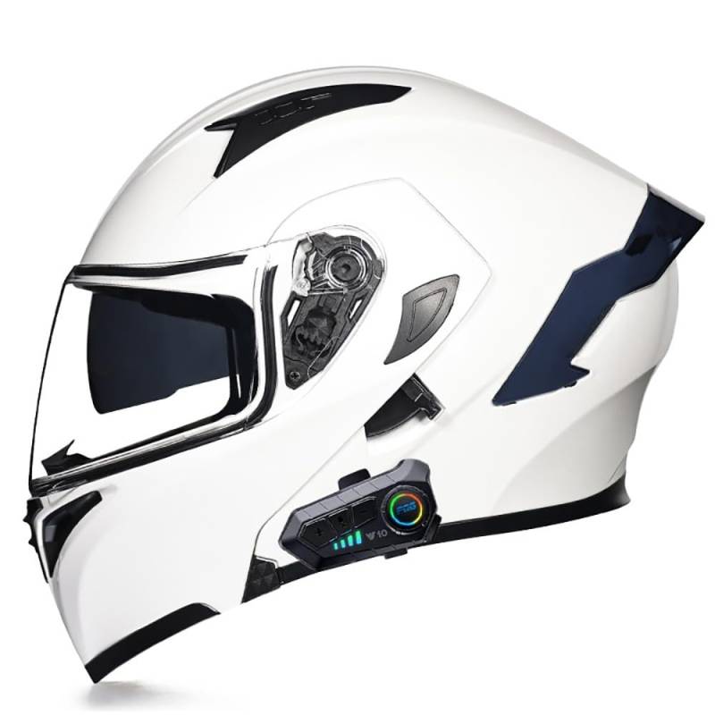 SFJITUTJAS Klapphelm mit Bluetooth Motorradhelm Modularer Helm mit Doppelvisier ECE Zertifiziert Integralhelm mit Mikrofon für Automatische Reaktion Motorrad Helm für Herren Damen(N,M(55~56cm)) von SFJITUTJAS