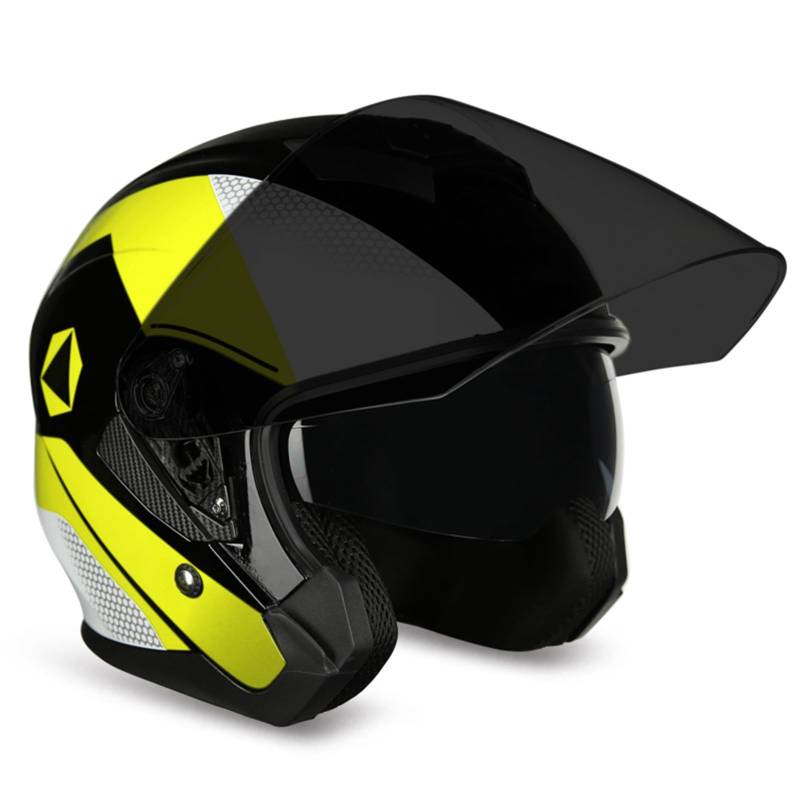 SFJITUTJAS Motorradhelm Halbschale Jethelm Mit Doppelter Visier Reservierter Bluetooth-Headset-Steckplatz Herausnehmbares Futter ECE-Zertifizierung Scooter Helm Erwachsene Herren Damen(F,L(56~58CM)) von SFJITUTJAS