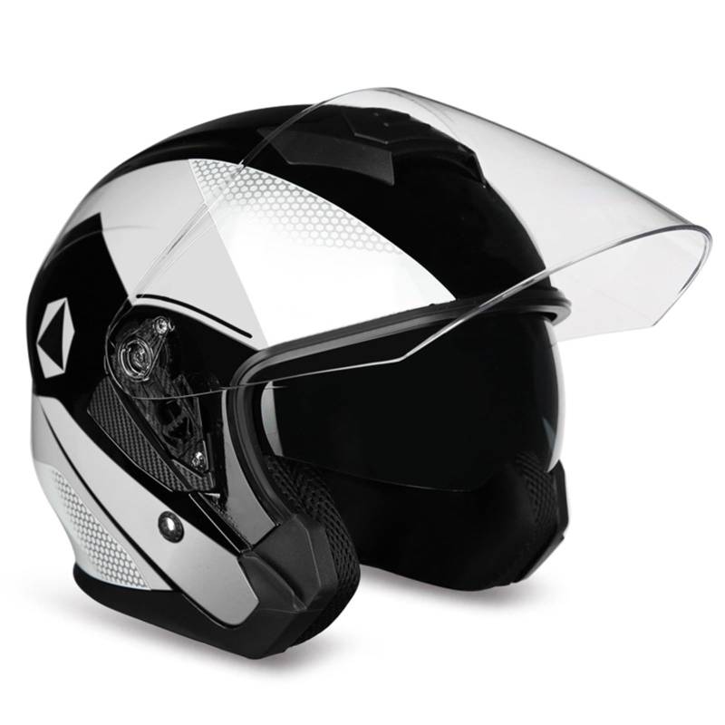 SFJITUTJAS Motorradhelm Halbschale Jethelm Mit Doppelter Visier Reservierter Bluetooth-Headset-Steckplatz Herausnehmbares Futter ECE-Zertifizierung Scooter Helm Erwachsene Herren Damen(H,XL(59~60CM)) von SFJITUTJAS