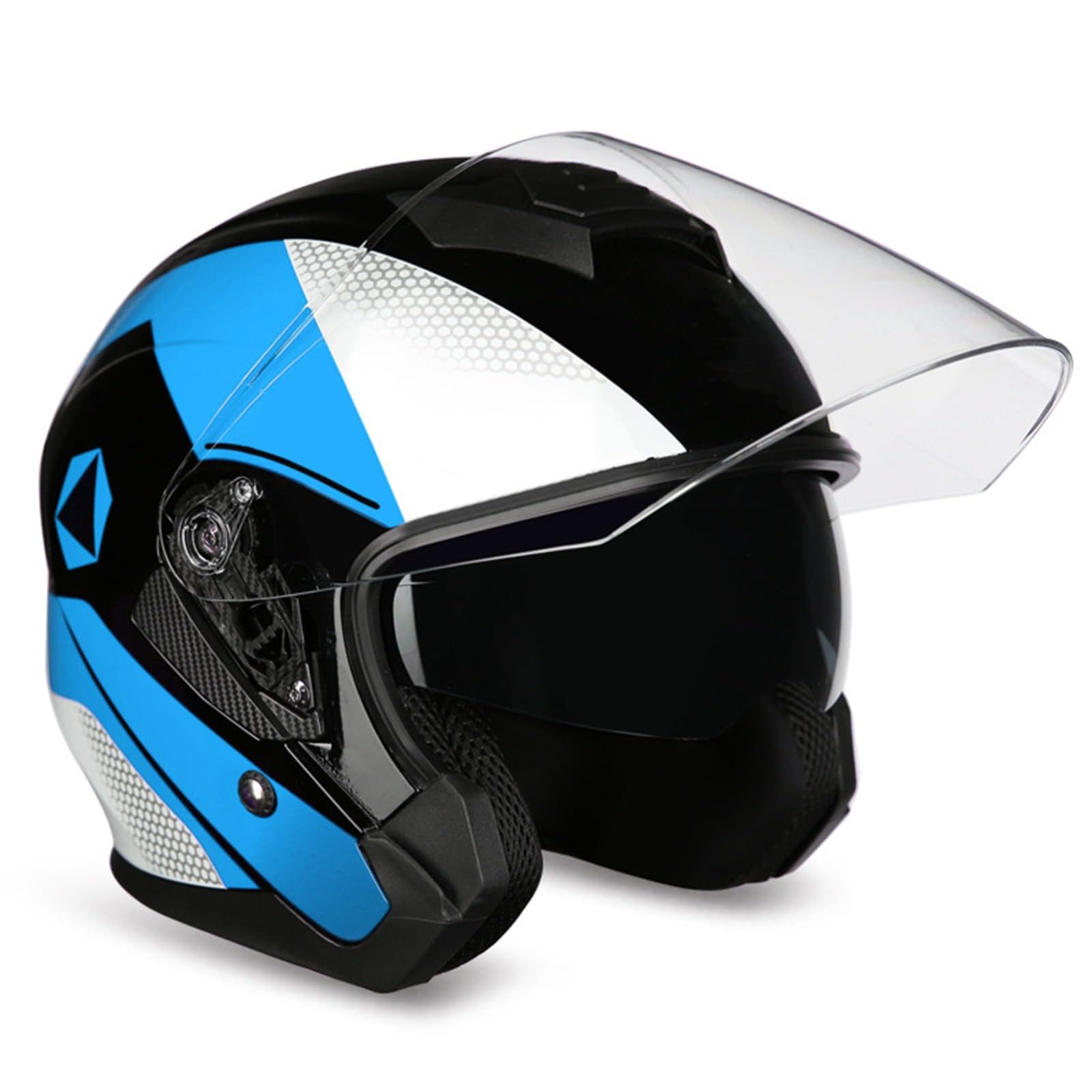 SFJITUTJAS Motorradhelm Halbschale Jethelm Mit Doppelter Visier Reservierter Bluetooth-Headset-Steckplatz Herausnehmbares Futter ECE-Zertifizierung Scooter Helm Erwachsene Herren Damen(J,M(54~55CM)) von SFJITUTJAS