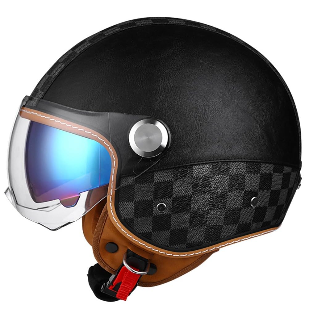 SFJITUTJAS Motorradhelm Rollerhelm Retro Helm Motorrad Mit Doppelbrille Herausnehmbares Futter Chopper Helm Mit ECE Zulassung Motorradhelm Halbschale Für Erwachsener Herren Damen(D,M(54~57CM)) von SFJITUTJAS