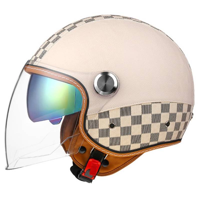 SFJITUTJAS Motorradhelm Rollerhelm Retro Helm Motorrad Mit Doppelbrille Herausnehmbares Futter Chopper Helm Mit ECE Zulassung Motorradhelm Halbschale Für Erwachsener Herren Damen(H,M(54~57CM)) von SFJITUTJAS