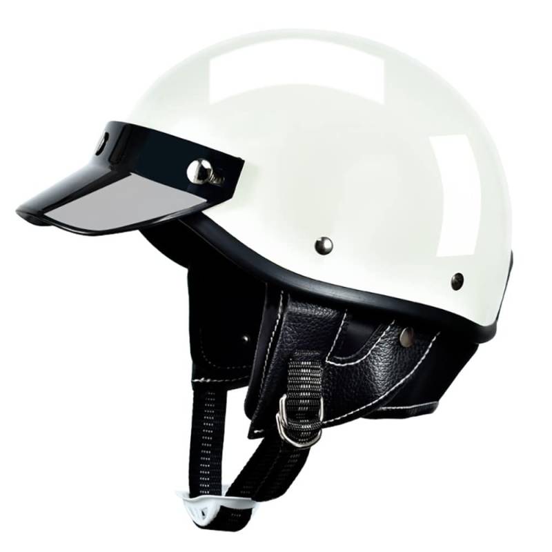 SFJITUTJAS Retro Motorrad Halbhelme, Erwachsener Jet Halbhelm mit Built-in Visier, DOT/ECE Zertifizierter Scooter Halbhelm, fur Cruiser, Biker, Chopper Mofa Helm, Erwachsener Unisex(E,L(55~57CM)) von SFJITUTJAS