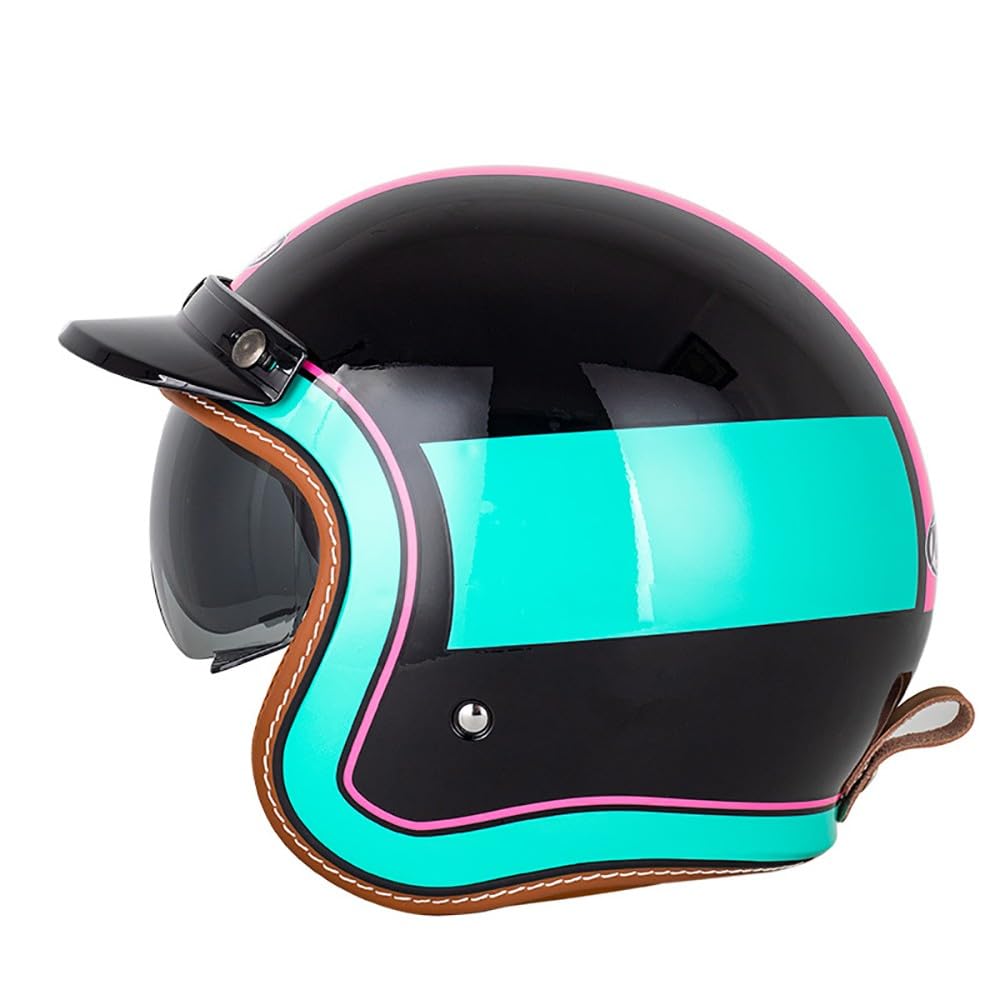 SFJITUTJAS Retro Motorrad Motorradhelm Motorrad Jethelm 3/4 mit Visier ECE-Zertifiziert für Herren und Damen - Ideal für Vespa, Moped Mofa Scooter und Roller Halbschalenhelm(G,L(61~62cm)) von SFJITUTJAS