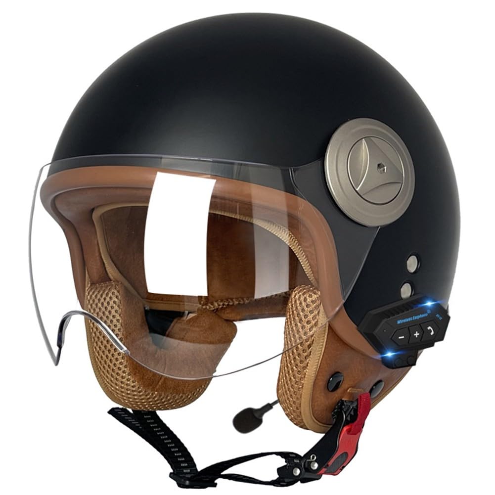 SFJITUTJAS Vintage Motorradhelm Bluetooth Helme Mit Visier Herausnehmbares Innenfutter Abnehmbarer Ohrenschutz ECE-Zertifizierter Helm Herren Damen Scooter Chopper Helm Höhere Fahrsicherheit(L,XXL(61~ von SFJITUTJAS