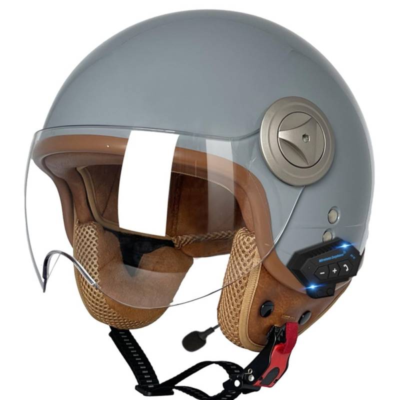 SFJITUTJAS Vintage Motorradhelm Bluetooth Helme Mit Visier Herausnehmbares Innenfutter Abnehmbarer Ohrenschutz ECE-Zertifizierter Helm Herren Damen Scooter Chopper Helm Höhere Fahrsicherheit(M,XXL(61~ von SFJITUTJAS