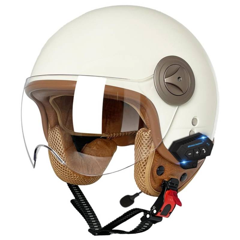 SFJITUTJAS Vintage Motorradhelm Bluetooth Helme Mit Visier Herausnehmbares Innenfutter Abnehmbarer Ohrenschutz ECE-Zertifizierter Helm Herren Damen Scooter Chopper Helm Höhere Fahrsicherheit(O,XXL(61~ von SFJITUTJAS