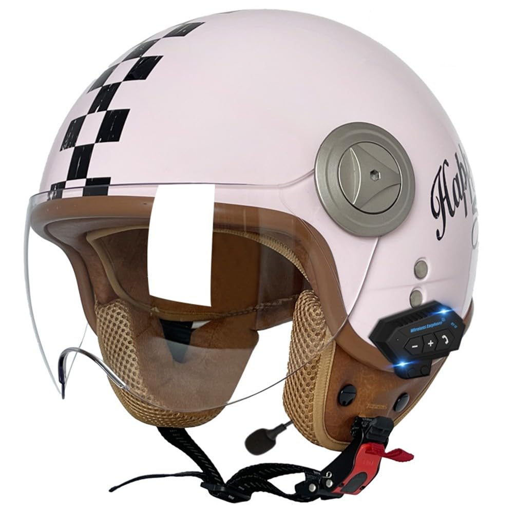 SFJITUTJAS Vintage Motorradhelm Bluetooth Helme Mit Visier Herausnehmbares Innenfutter Abnehmbarer Ohrenschutz ECE-Zertifizierter Helm Herren Damen Scooter Chopper Helm Höhere Fahrsicherheit(H,XXL(61~ von SFJITUTJAS