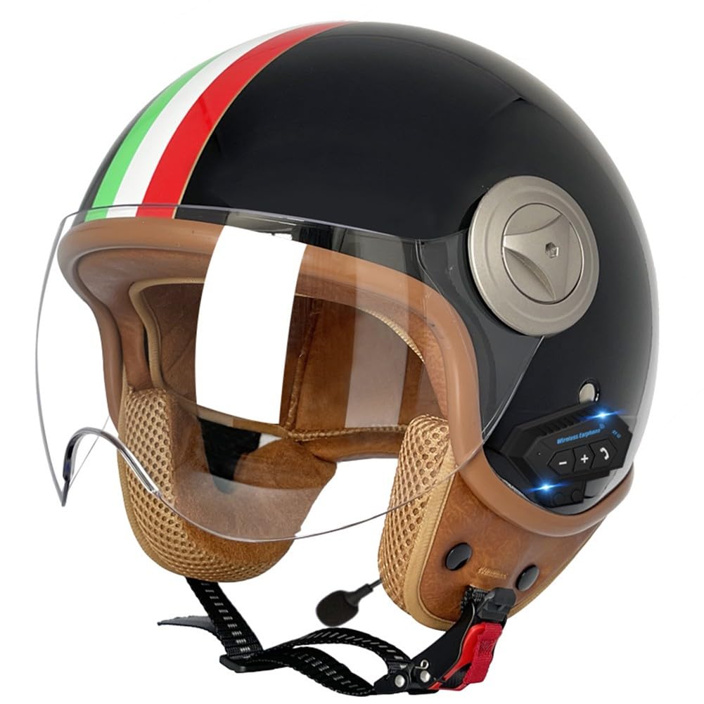 SFJITUTJAS Vintage Motorradhelm Bluetooth Helme Mit Visier Herausnehmbares Innenfutter Abnehmbarer Ohrenschutz ECE-Zertifizierter Helm Herren Damen Scooter Chopper Helm Höhere Fahrsicherheit(K,XXL(61~ von SFJITUTJAS