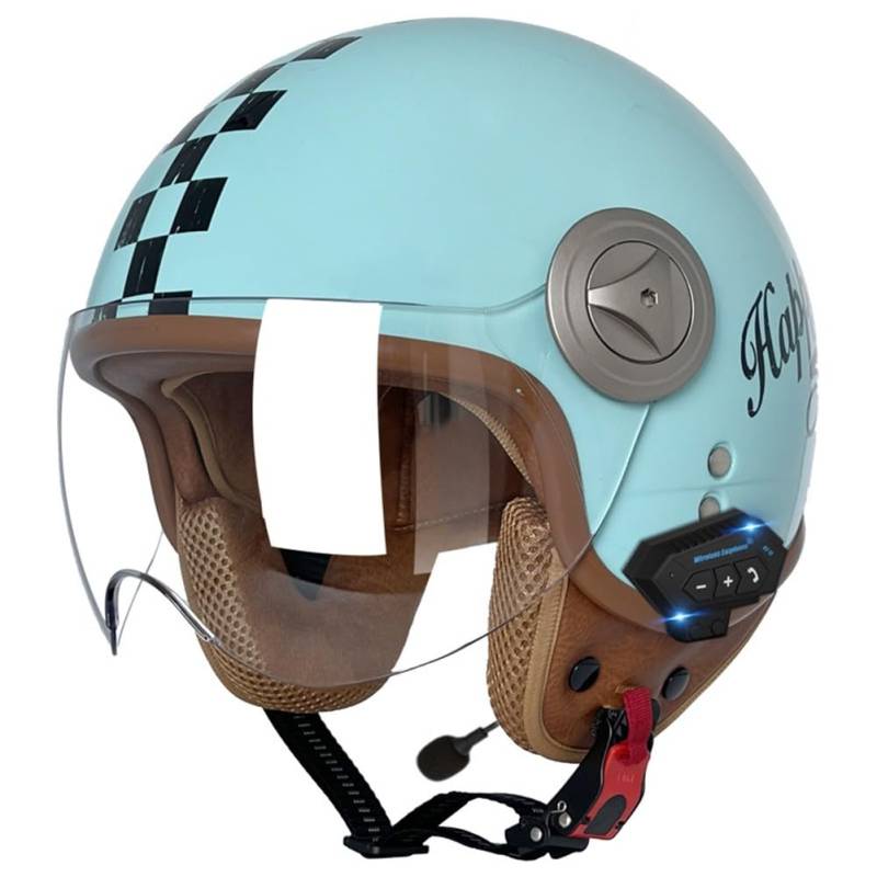 SFJITUTJAS Vintage Motorradhelm Bluetooth Helme Mit Visier Herausnehmbares Innenfutter Abnehmbarer Ohrenschutz ECE-Zertifizierter Helm Herren Damen Scooter Chopper Helm Höhere Fahrsicherheit(I,XXL(61~ von SFJITUTJAS