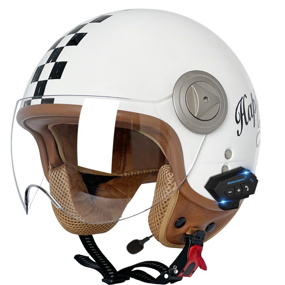 SFJITUTJAS Vintage Motorradhelm Bluetooth Helme Mit Visier Herausnehmbares Innenfutter Abnehmbarer Ohrenschutz ECE-Zertifizierter Helm Herren Damen Scooter Chopper Helm Höhere Fahrsicherheit(G,XXL(61~ von SFJITUTJAS