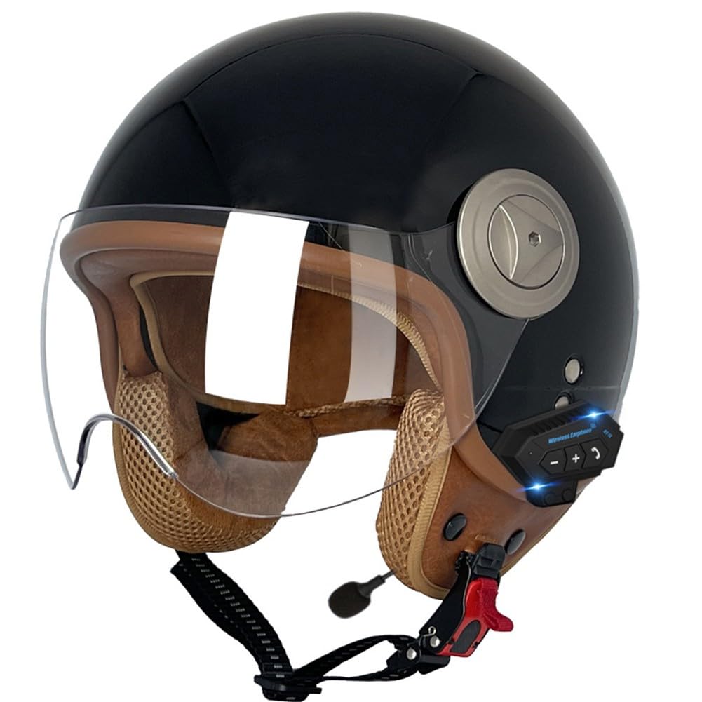 SFJITUTJAS Vintage Motorradhelm Bluetooth Helme Mit Visier Herausnehmbares Innenfutter Abnehmbarer Ohrenschutz ECE-Zertifizierter Helm Herren Damen Scooter Chopper Helm Höhere Fahrsicherheit(N,XXL(61~ von SFJITUTJAS