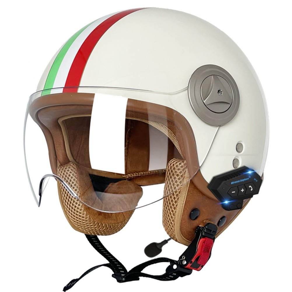 SFJITUTJAS Vintage Motorradhelm Bluetooth Helme Mit Visier Herausnehmbares Innenfutter Abnehmbarer Ohrenschutz ECE-Zertifizierter Helm Herren Damen Scooter Chopper Helm Höhere Fahrsicherheit(J,XXL(61~ von SFJITUTJAS