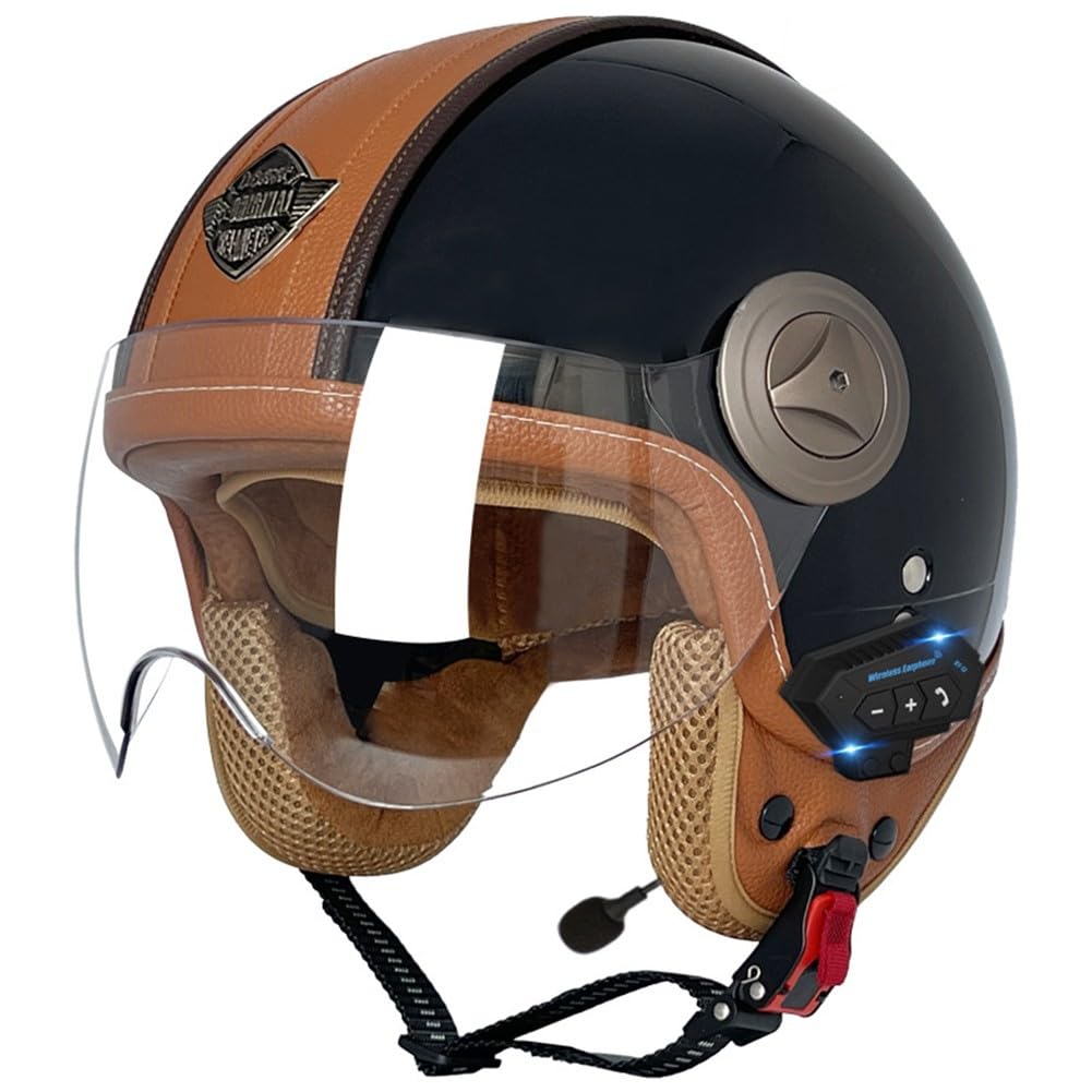 SFJITUTJAS Vintage Motorradhelm Bluetooth Helme Mit Visier Herausnehmbares Innenfutter Abnehmbarer Ohrenschutz ECE-Zertifizierter Helm Herren Damen Scooter Chopper Helm Höhere Fahrsicherheit(C,L(57~58 von SFJITUTJAS