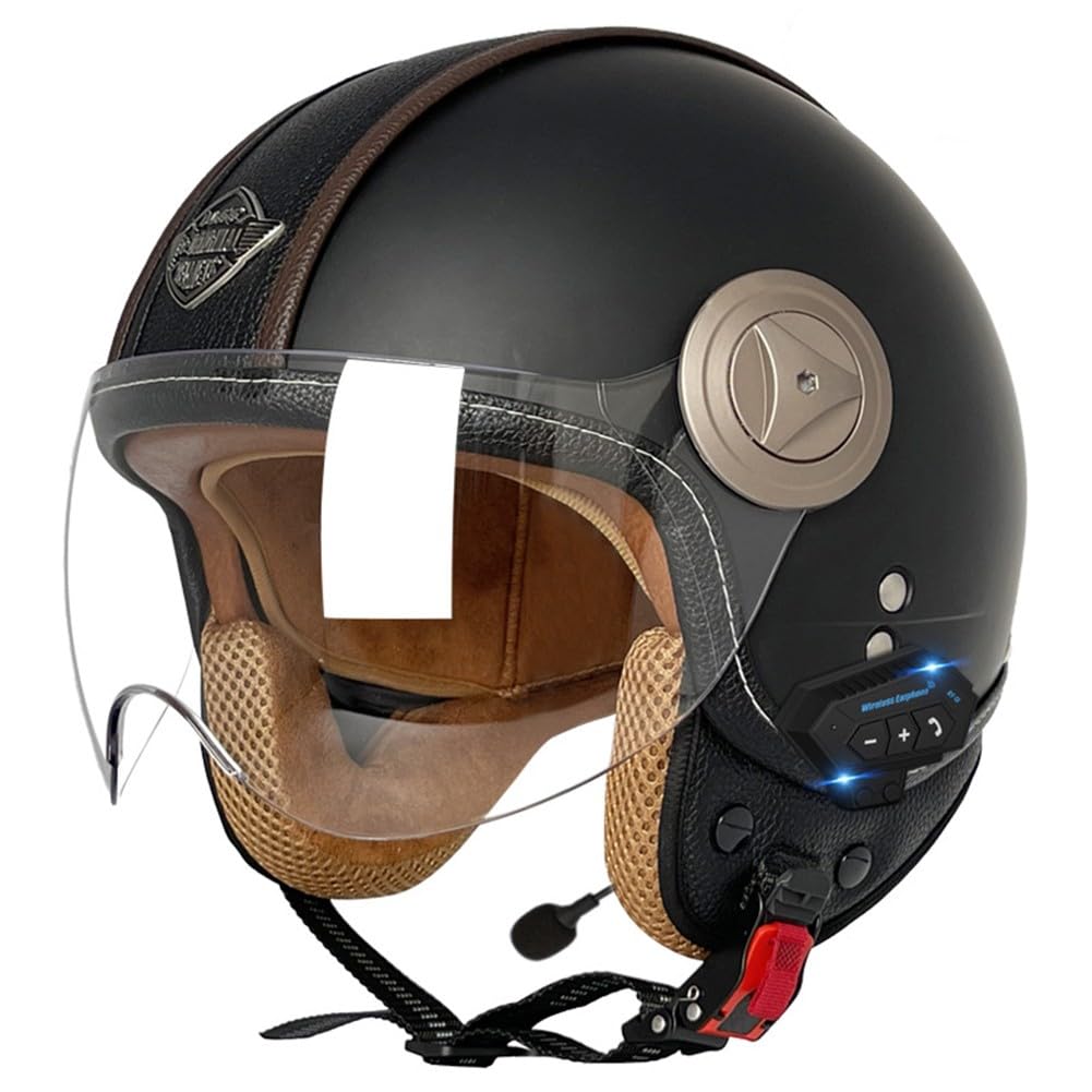 SFJITUTJAS Vintage Motorradhelm Bluetooth Helme Mit Visier Herausnehmbares Innenfutter Abnehmbarer Ohrenschutz ECE-Zertifizierter Helm Herren Damen Scooter Chopper Helm Höhere Fahrsicherheit(E,L(57~58 von SFJITUTJAS