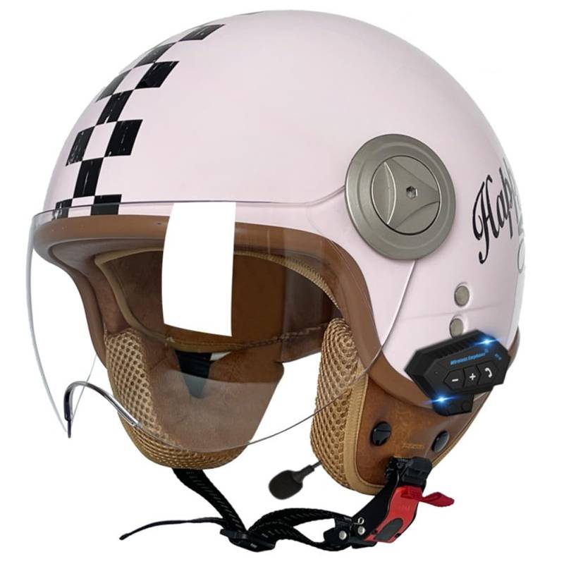 SFJITUTJAS Vintage Motorradhelm Bluetooth Helme Mit Visier Herausnehmbares Innenfutter Abnehmbarer Ohrenschutz ECE-Zertifizierter Helm Herren Damen Scooter Chopper Helm Höhere Fahrsicherheit(H,L(57~58 von SFJITUTJAS