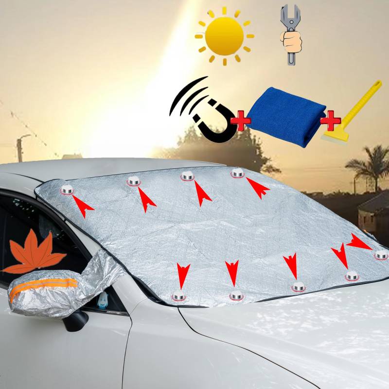 Sonnenschutz Auto Frontscheibe, Frontscheibenabdeckung, Abdeckung Auto Windschutzscheiben Faltbar mit 9 Magnet Fixierung, für Sommer Winter gegen Sonne Staub Frost, 190cm x 148cm x 116cm (Orange) von SGDDFIT