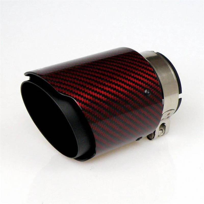 Auspuff Schwanzrohr Universal-Auspuffrohr Schalldämpferrohr Carbon Fiber Auspuff Tipps Zubehör Glänzend Rot Carbon Fiber Edelstahl Auspuff Schalldämpfer(76MM IN -115MM Out) von SGHFUVE