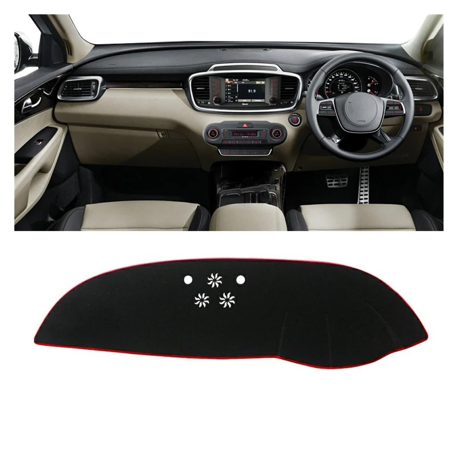 Auto Armaturenbrett Lichtdichtes Pad Für Kia Für Sorento 3 UM 2015-2019 2020 Auto Armaturenbrett Abdeckung Matte Sonnenschutz Pad Instrumententafel Teppiche Dash Matte(A RHD Red Side) von SGHFUVE