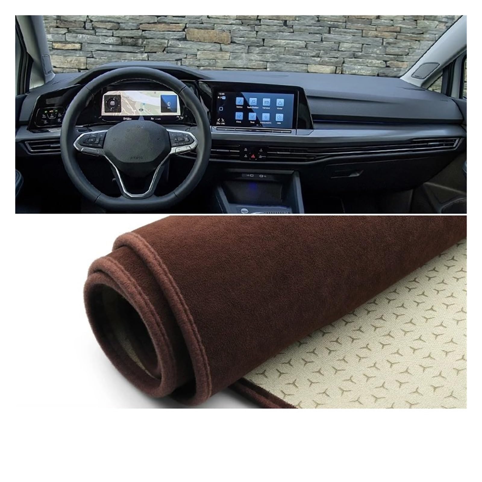 Auto Armaturenbrett Lichtdichtes Pad Für VW Für Golf 8 Für MK8 2020 2021 2022 2023 Auto Armaturenbrett Abdeckung Matte Instrument Teppiche rutschfeste Unterlage Dash Matte(B Brown LHD) von SGHFUVE