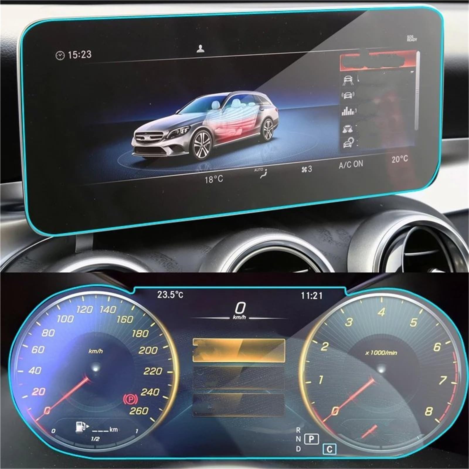 Displayschutzfolie Auto-Navigations-LCD-Bildschirmschutzfolie Aus Gehärtetem Glas, Armaturenbrett-Schutzfolie Für Benz Für C-Klasse W205 2019 2020 Navigation Schutzfolie(Navigation Dashboard) von SGHFUVE