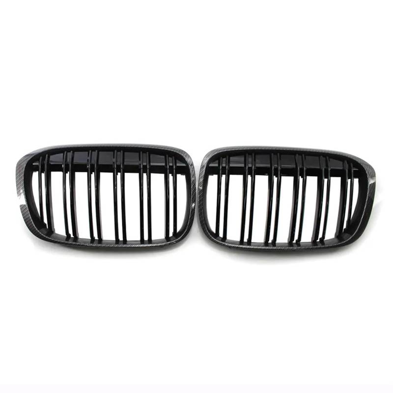 Front Stoßstange Grille Glanz Schwarz Für X1 F48 F49 2016 2017 2018 2019 2020 XDrive Front Stoßstange Niere Grill Gitter Doppel Linie Kühlergitter(Kohlefaser-Optik) von SGHFUVE