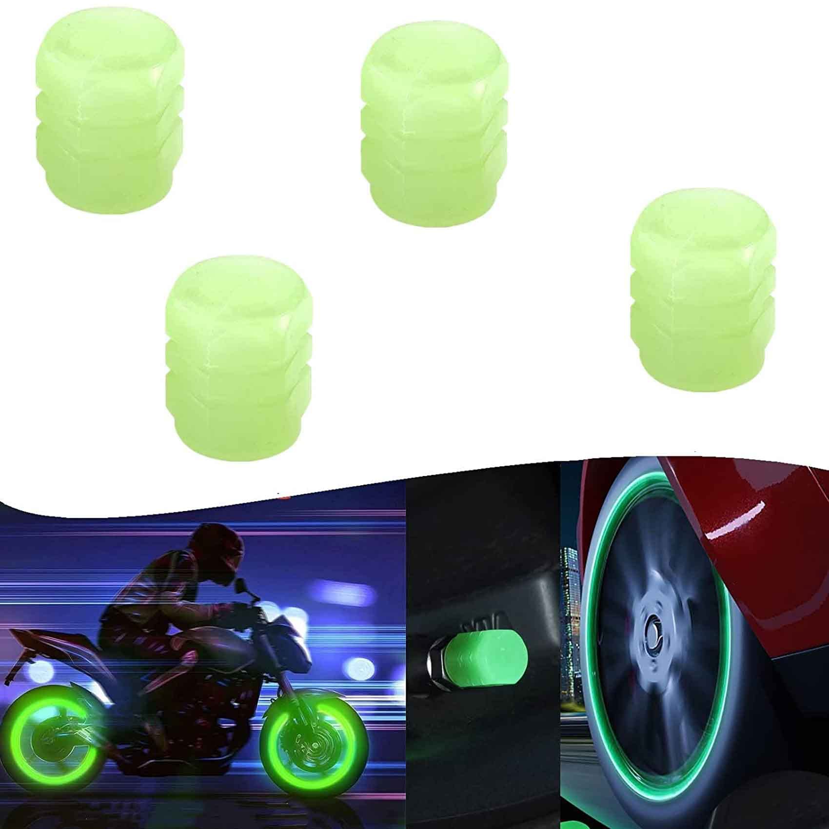 Universal Fluorescent Car Tire Valve Caps 4pcs, Luminous Tire Valve Stem Caps, Durable Dust-Proof Tire Pressure Caps, Glowing Fashion Stem Covers, for Car, Motorcycles, Trucks, Bike (4PCS) von SGKcnvw