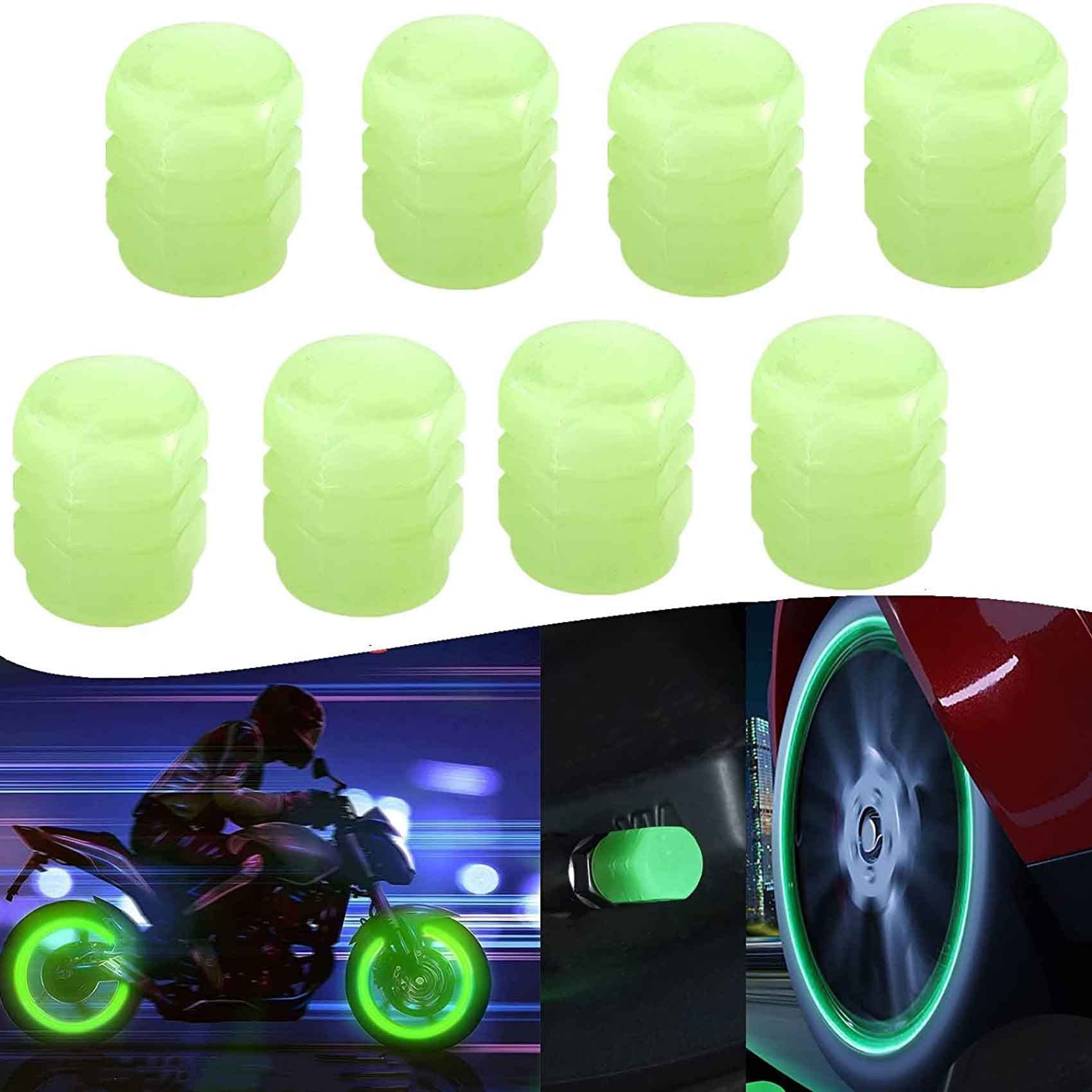 Universal Fluorescent Car Tire Valve Caps 4pcs, Luminous Tire Valve Stem Caps, Durable Dust-Proof Tire Pressure Caps, Glowing Fashion Stem Covers, for Car, Motorcycles, Trucks, Bike (8PCS) von SGKcnvw