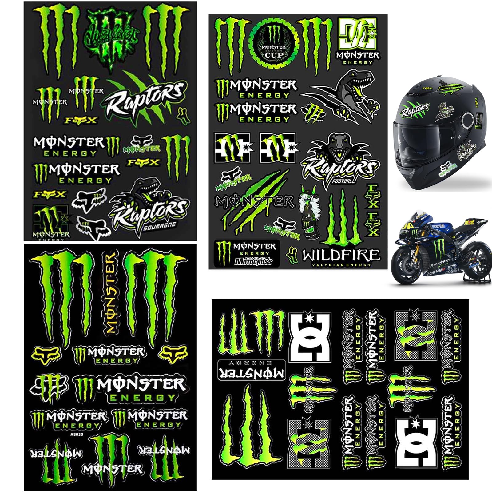 SGQTGIMU 4 Motorrad Sticker, Helmaufkleber, Monster Sticker, Monster Scratch, Monster Kratzstreifen Aufkleber, Monsterpfoten Aufkleber, Geeignet für Autos, Motorräder, Dirt Bikes, Fahrräder und Helme von SGQTGIMU